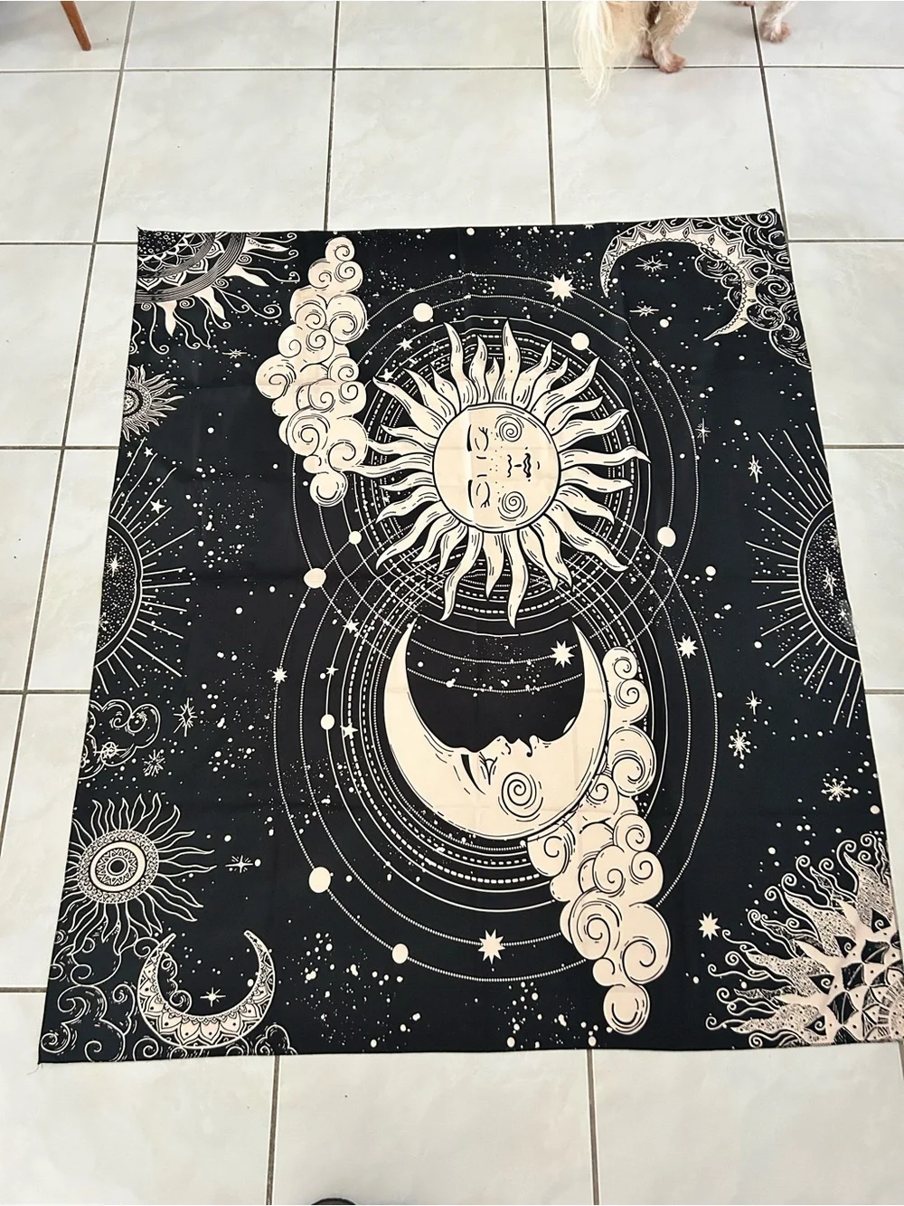 Celestial Sun & Moon Tapestry - Black and Cream